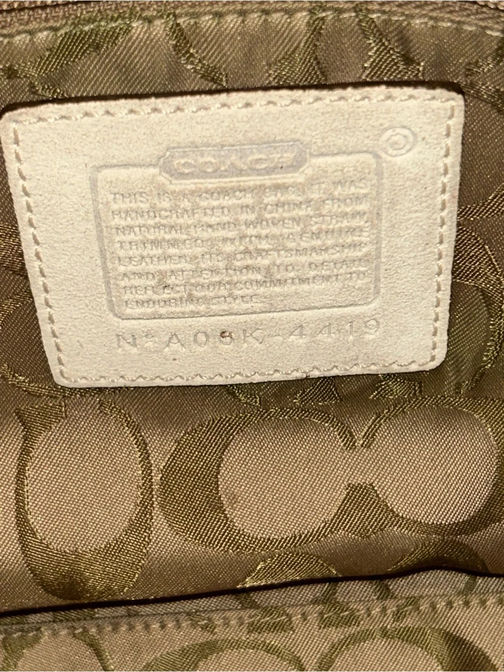 Coach Beige Woven Satchel with White Trim and Gold Hardware